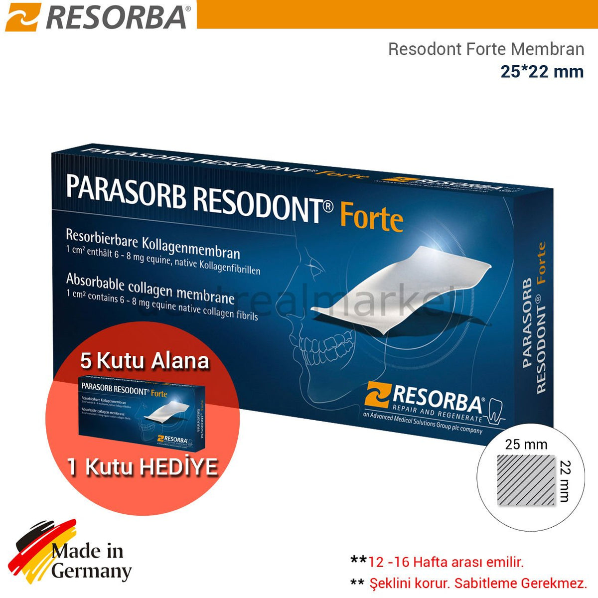Resorba Parasorb Resodont Forte - Collagen Membrane 25*22 mm - Special Promotion ***