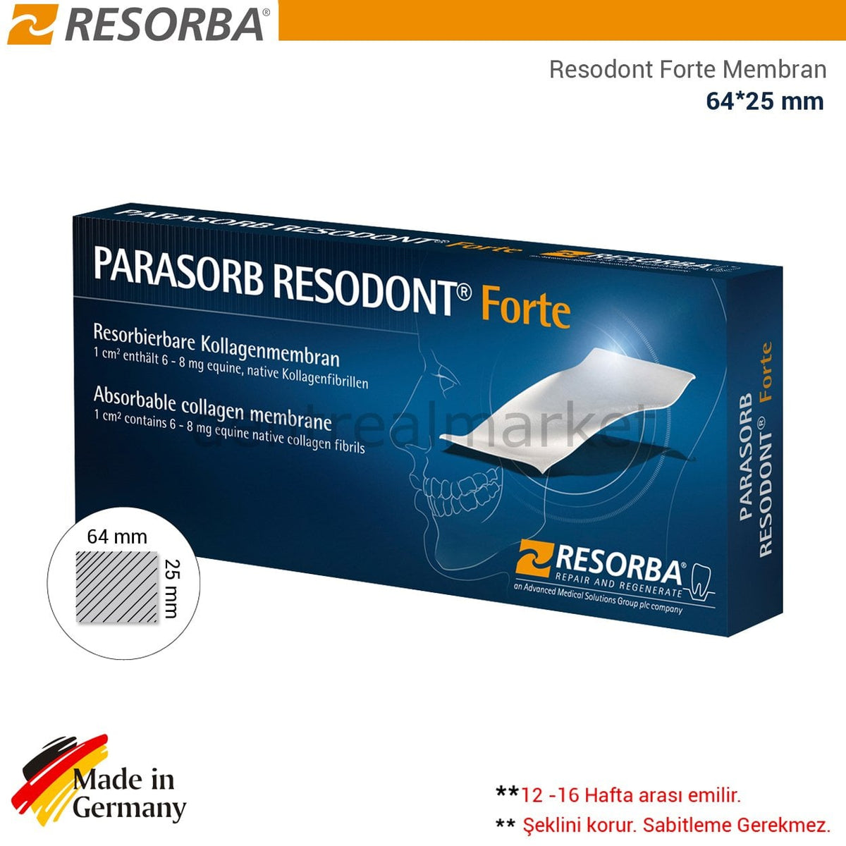Resorba Parasorb Resodont Forte - Collagen Membrane 64*25 mm