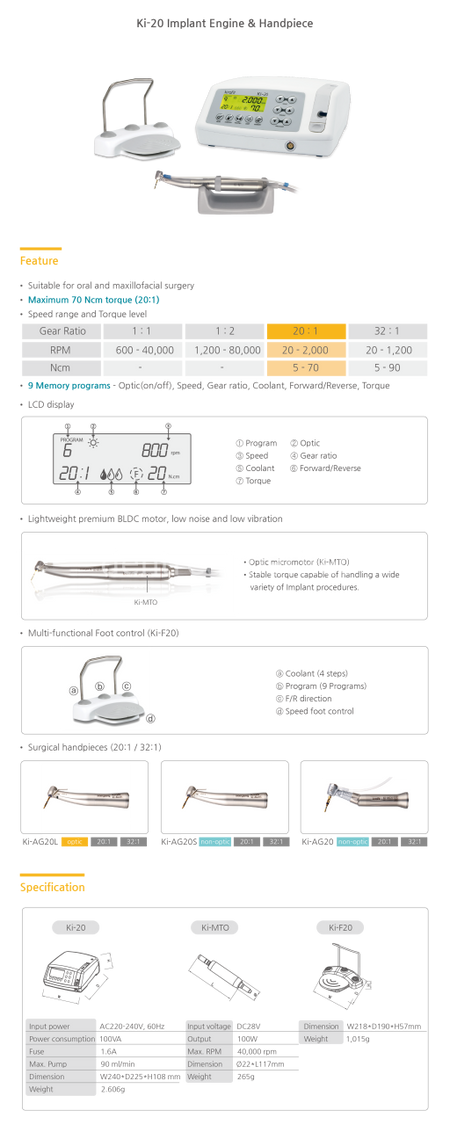 Krafit Marathon Implant Motor & Non-Lighted Contra-Angle KI-20 Set
