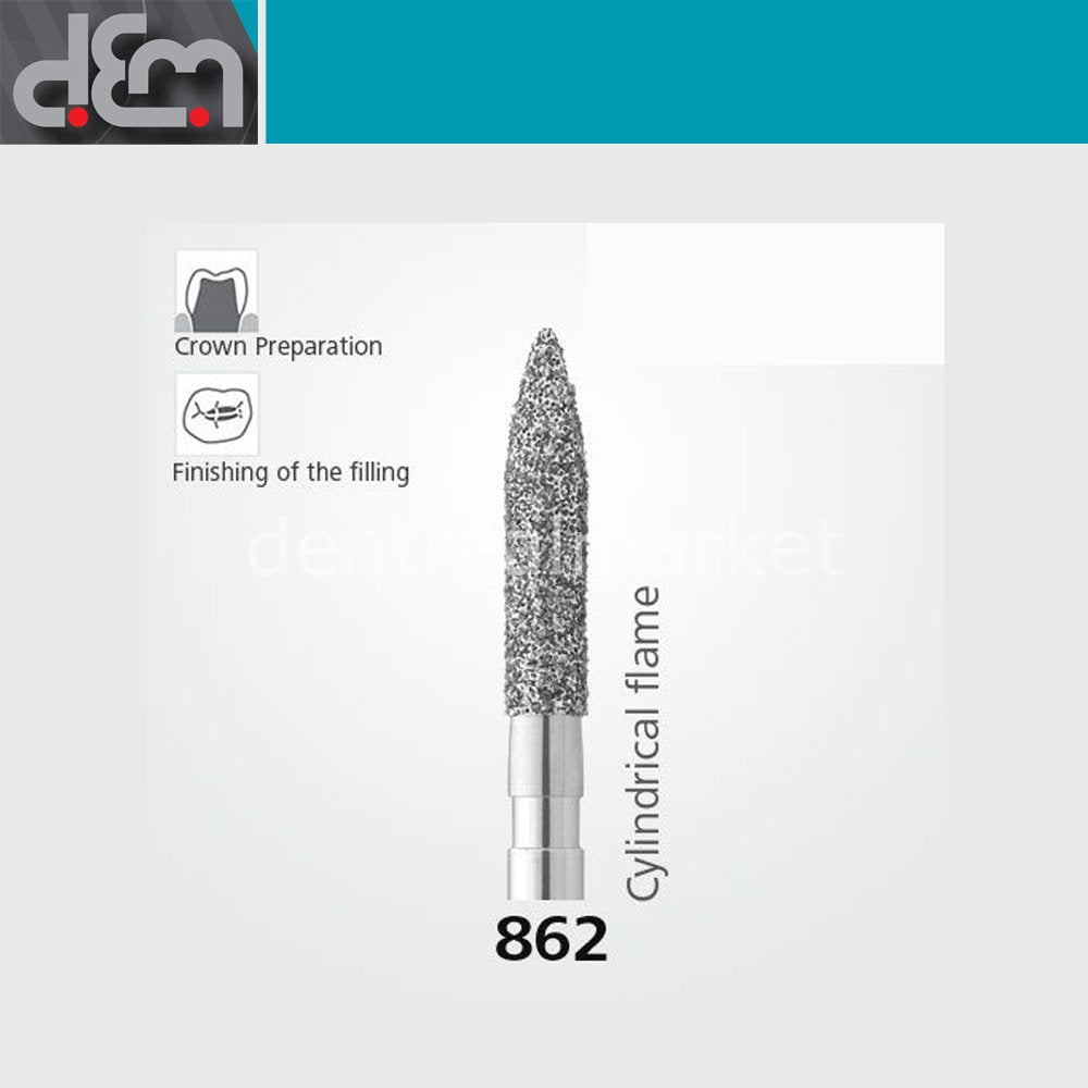 Dx Dentex DX Synthetic Diamond Bur - 862 - Flame Tip - 10 pcs