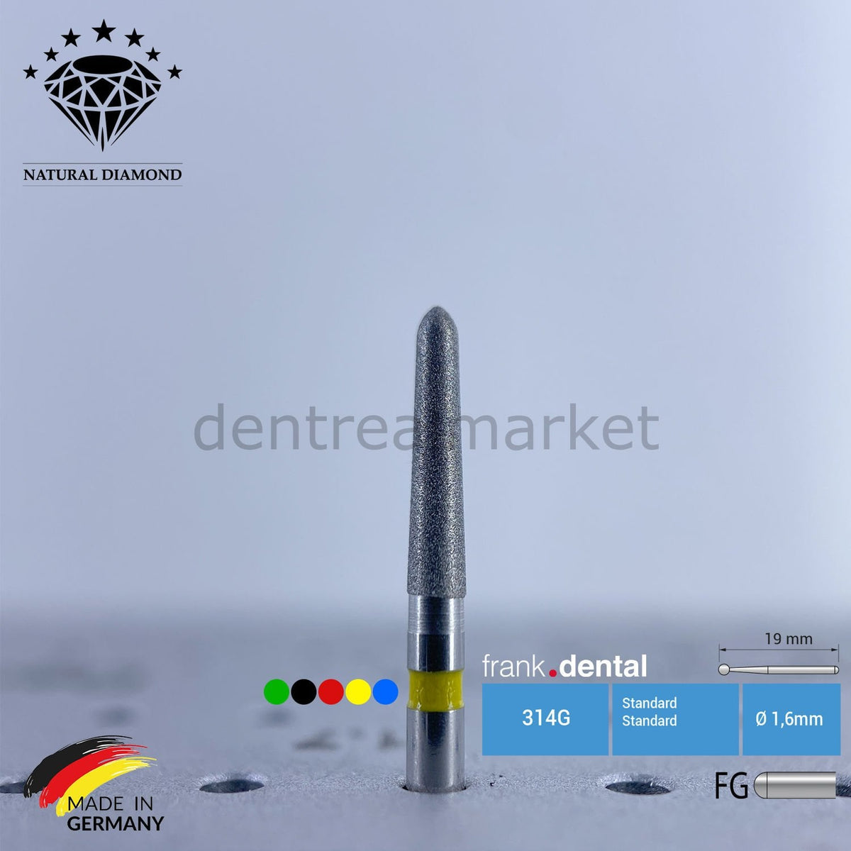 Frank Dental Natural Diamond Bur — Turbine 878K Tapered Chamfer — Pack of 5