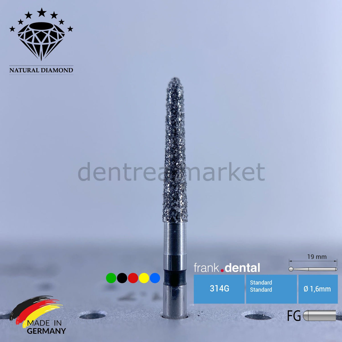 Frank Dental Natural Diamond Bur - Aerator - 879K - Conical Chamfer - 5 Pieces