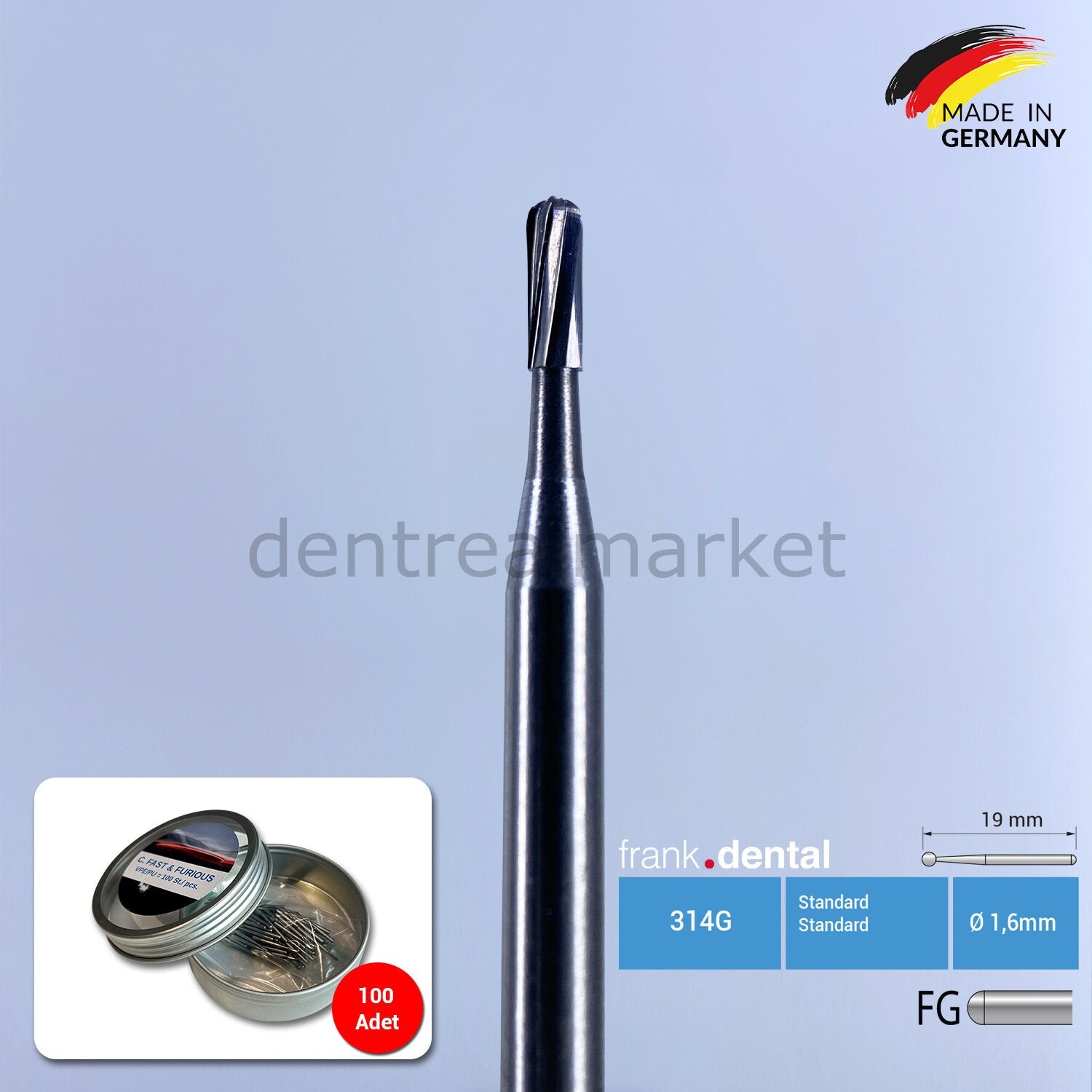 Frank Dental C. Fast & Furious Metal Crown Cutting Bur Pack of 100