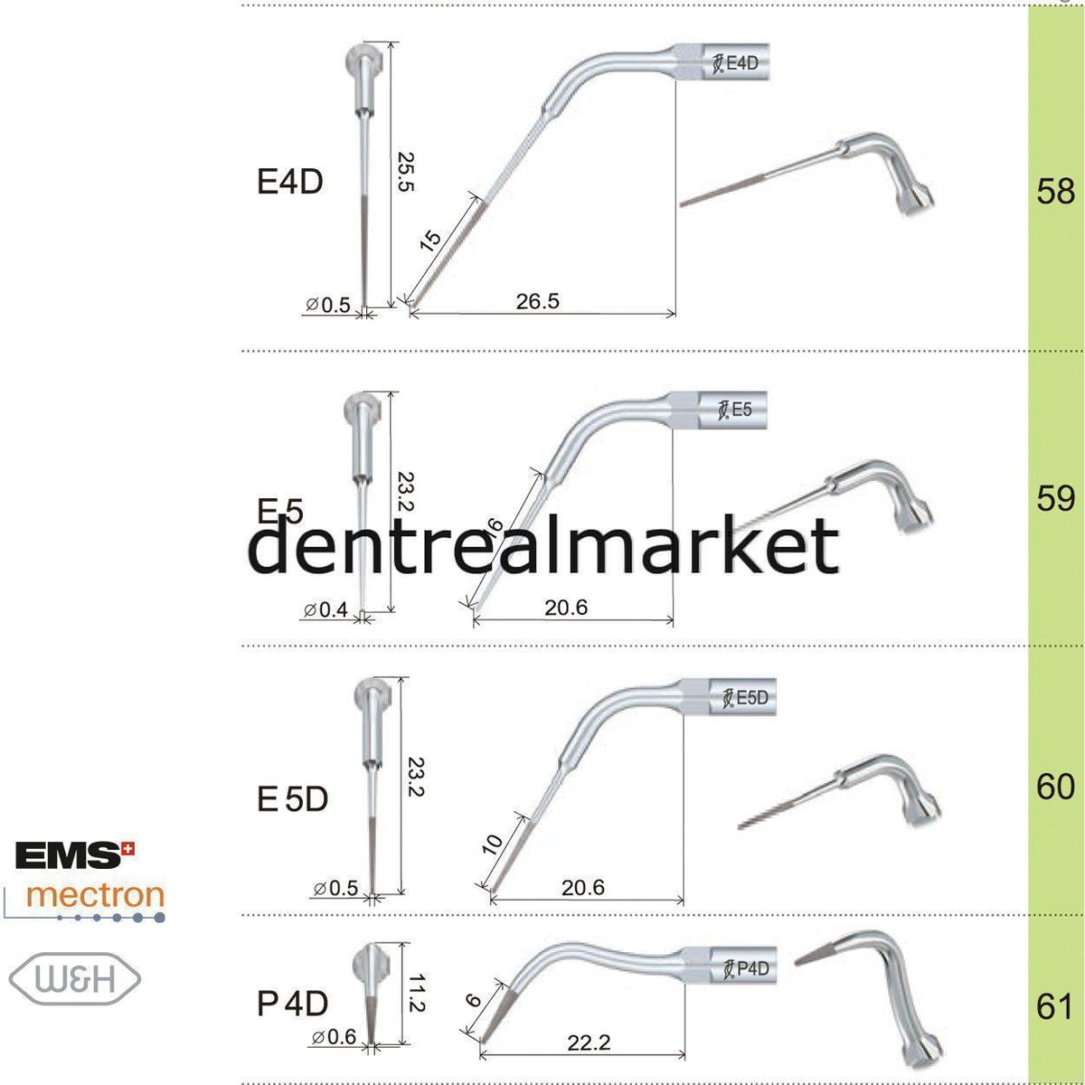 Woodpecker Scaler Endodontic Tip E5D – Compatible with EMS, Mectron, Woodpecker, and W&H