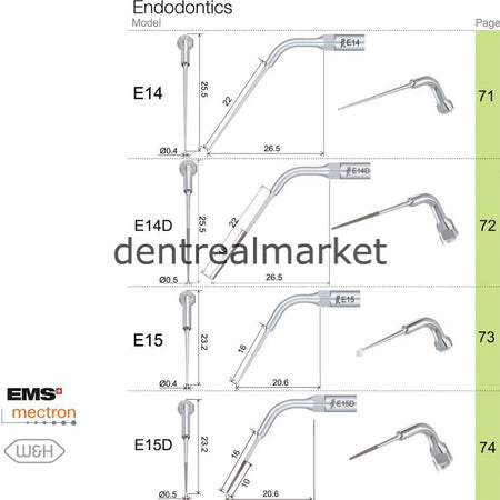 Woodpecker E14 Endodontic Scaler Tip - EMS, Mectron, Woodpecker, W&H Compatible