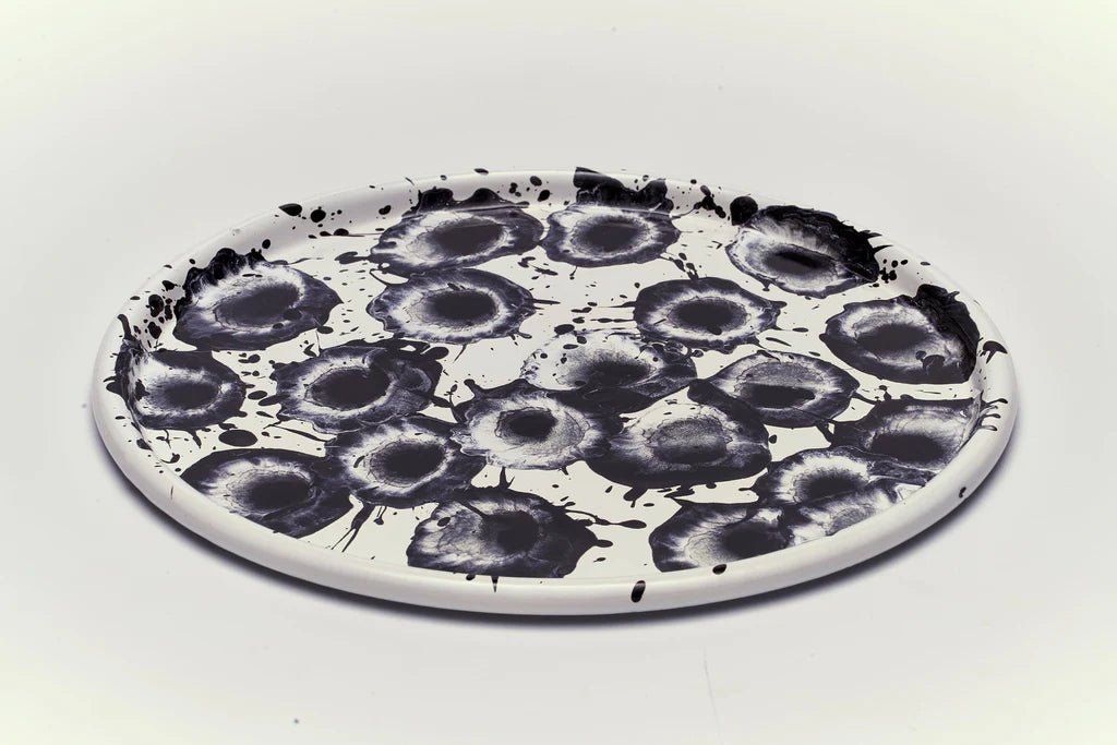 Kapka - Floral Madness Round Tray II - Enamel Vintage Look Washable Serving Tray / Kapka