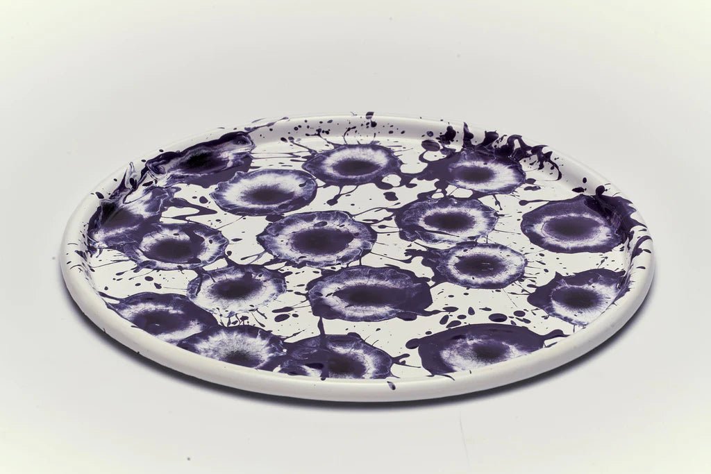 Kapka - Floral Madness Round Tray II - Enamel Vintage Look Washable Serving Tray / Kapka