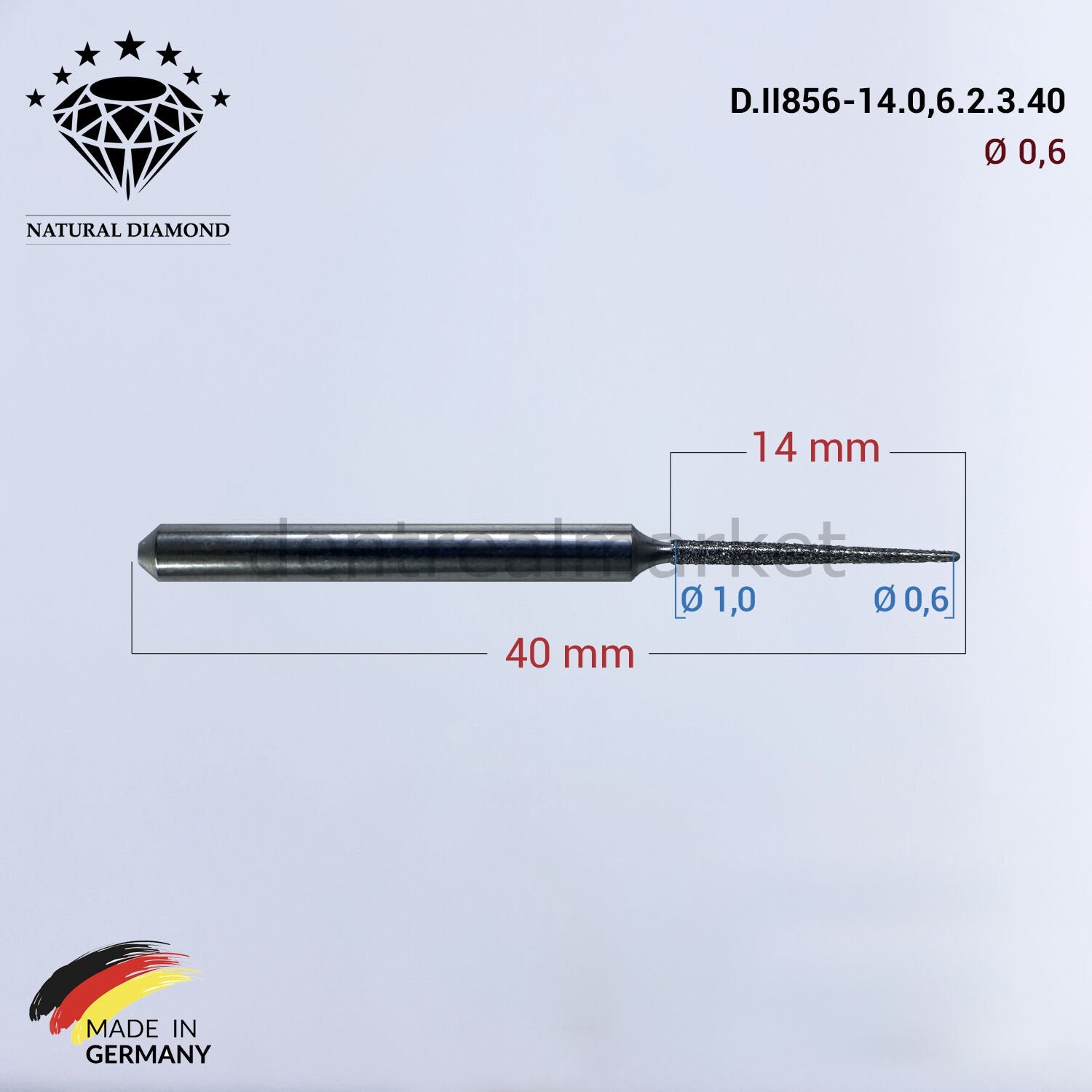 Frank Dental Imes-icore Wieland Diamond CAD/CAM Drill 0.6 mm (14 mm neck)
