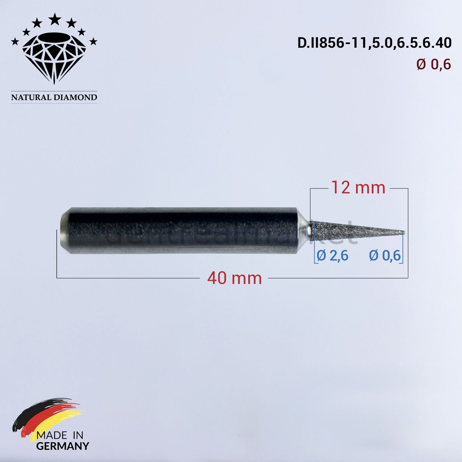 Frank Dental Imes-icore Wieland Diamond CAD/CAM Drill 0.6 mm (11.5 mm neck)