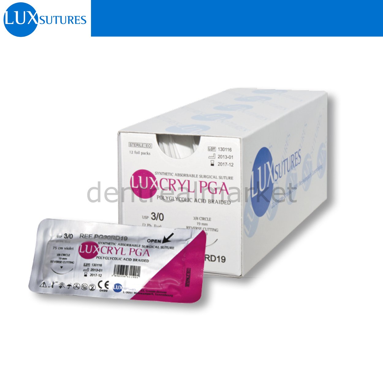【FaB】Surgical Extraction Foil 3枚 LuxSutures - Luxcryl PGA Absorbe Surgical Suture - Reverse