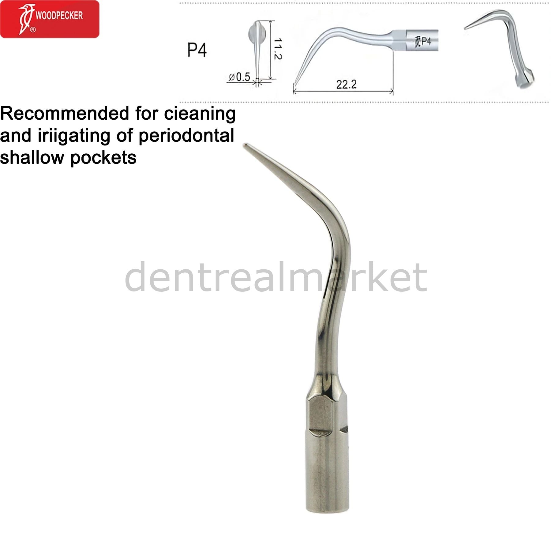 Woodpecker P4 Periodontic Scaler Tip - EMS, Mectron, Woodpecker, W&H Compatible