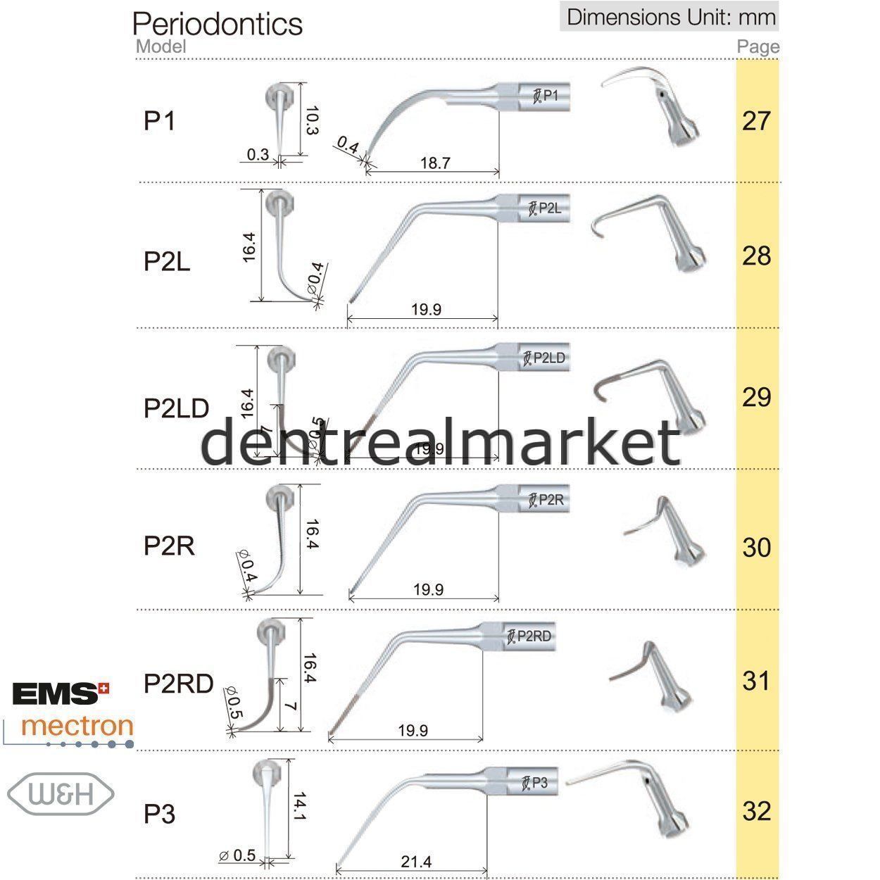 Woodpecker Periodontic Scaler Tip P20L — EMS, Mectron, Woodpecker, W&H Compatible
