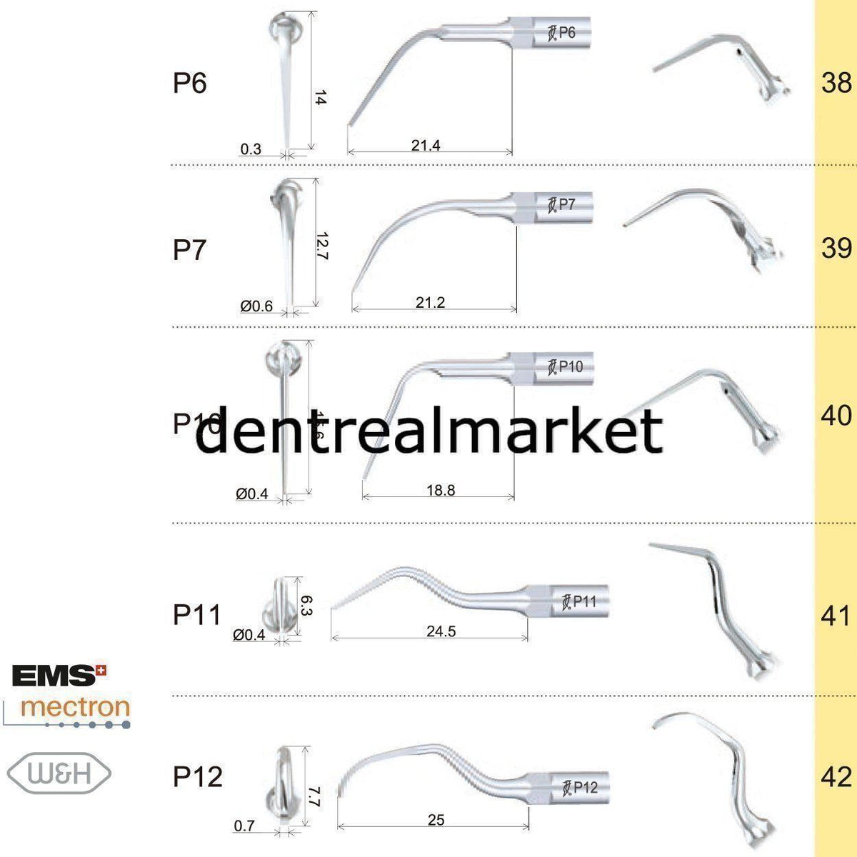 Woodpecker P6 Periodontic Scaler Tip - EMS, Mectron, Woodpecker, W&H Compatible