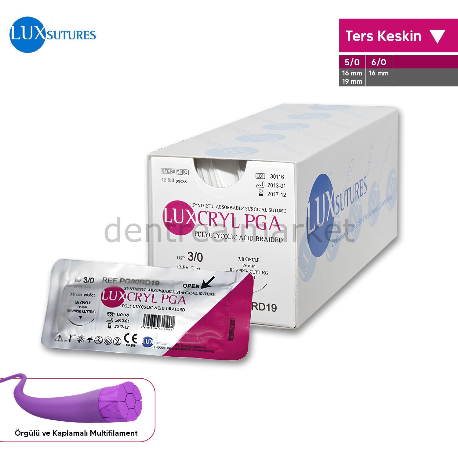 Lüx Sutures Luxcryl PGA Absorbable Surgical Suture Reverse Cutting Needle