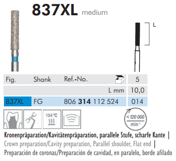 Meisinger 837XL Synthetic Diamond Bur — Cylinder — Pack of 5