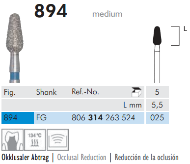 Meisinger 894 Synthetic Diamond Bur - 5 pcs