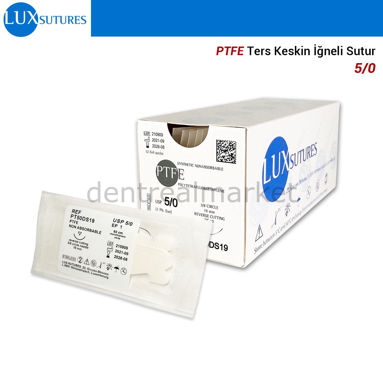 Lux Sutures PTFE Teflon Suture - 5/0 Reverse Cutting Needle - Non-Absorbable