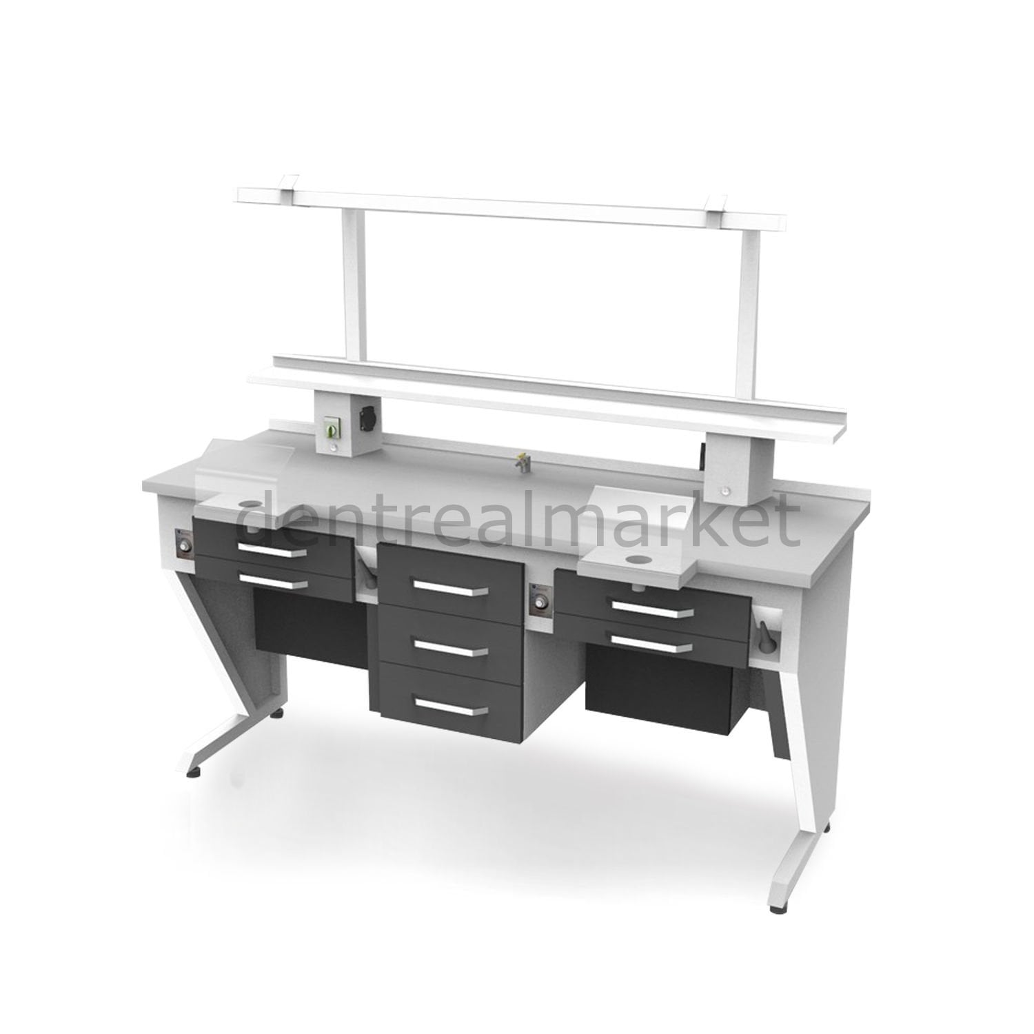 Kesgin Dental Two-Person Technician Bench Dual Vacuum TM-172 Anthracite